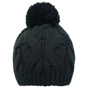 Black Cable Knit Beanie Cap With Pom Pom
